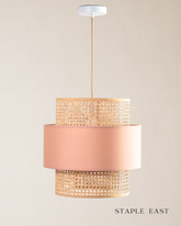 Cafe Baby Pink Ceiling Lamp | Romantic French Bistro Pendant | Rattan Hanging lamp for Restaurant | Cane Pendant light | Wicker ceiling light