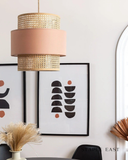 Cafe Baby Pink Ceiling Lamp | Romantic French Bistro Pendant | Rattan Hanging lamp for Restaurant | Cane Pendant light | Wicker ceiling light