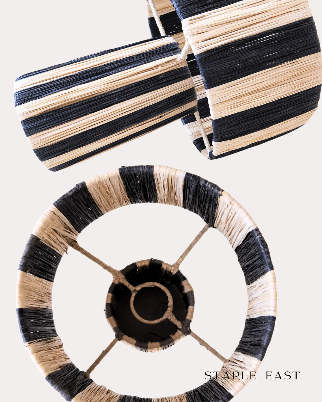 B&W Raffia Table Lamp