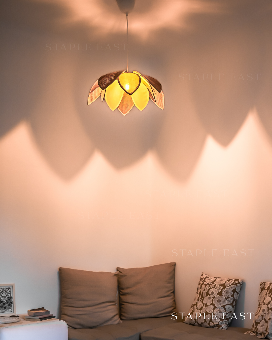 White Lotus Ceiling Lamp | Zen Minimalist Pendant Lightt | Rattan Hanging lamp for Living Room