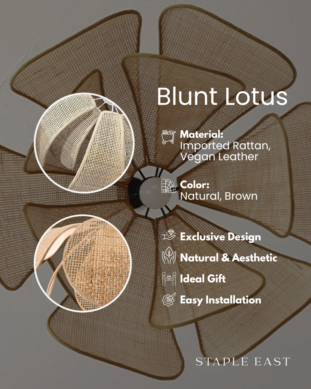 Blunt Lotus Ceiling Lamp | Artistic Zen Pendant Light | Rattan Hanging Lamp for Living Room