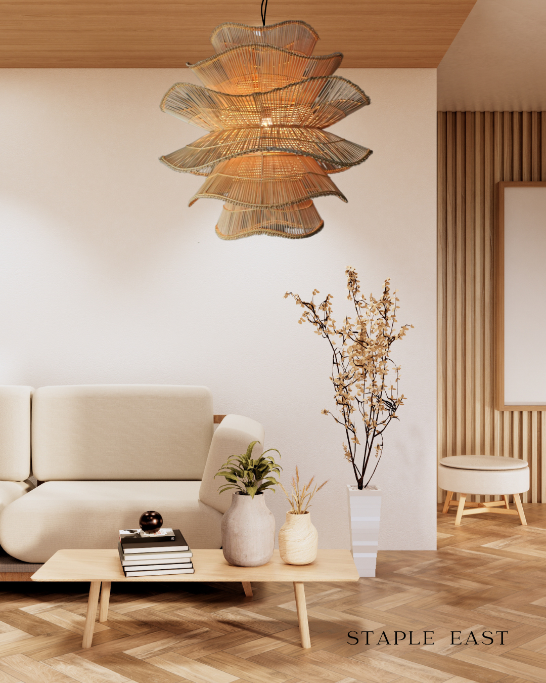 Resort Frequency Ceiling Lamp | Tropical Resort-Inspired Pendant Light | Rattan Hanging Lamp for Living Room