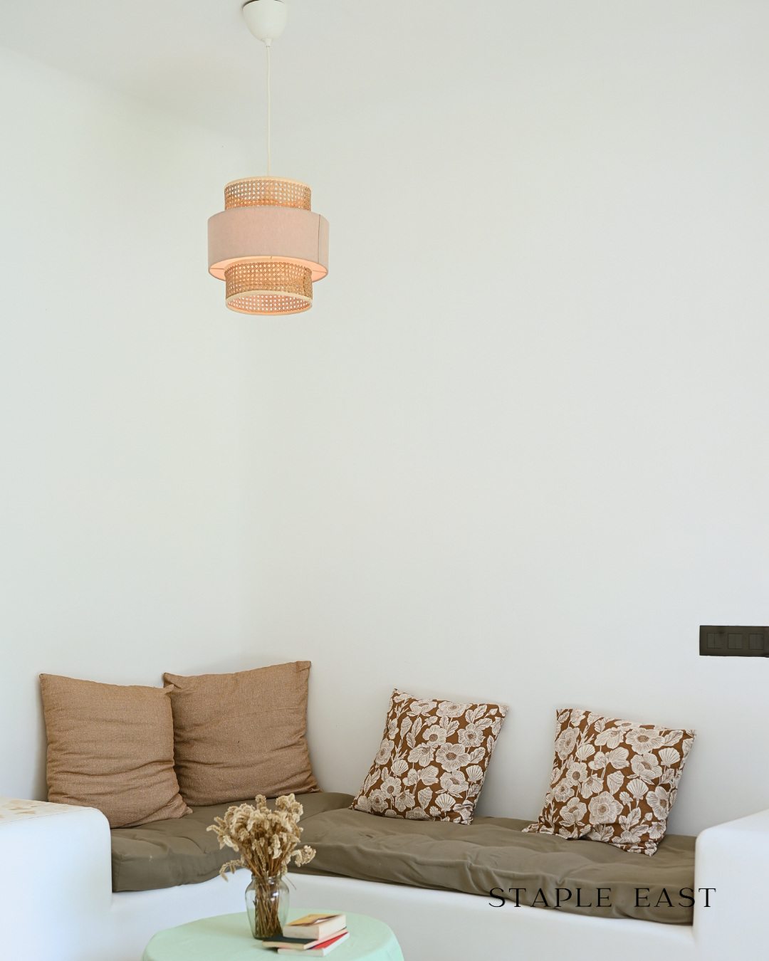 Cafe Baby Pink Ceiling Lamp | Romantic French Bistro Pendant | Rattan Hanging lamp for Restaurant | Cane Pendant light | Wicker ceiling light