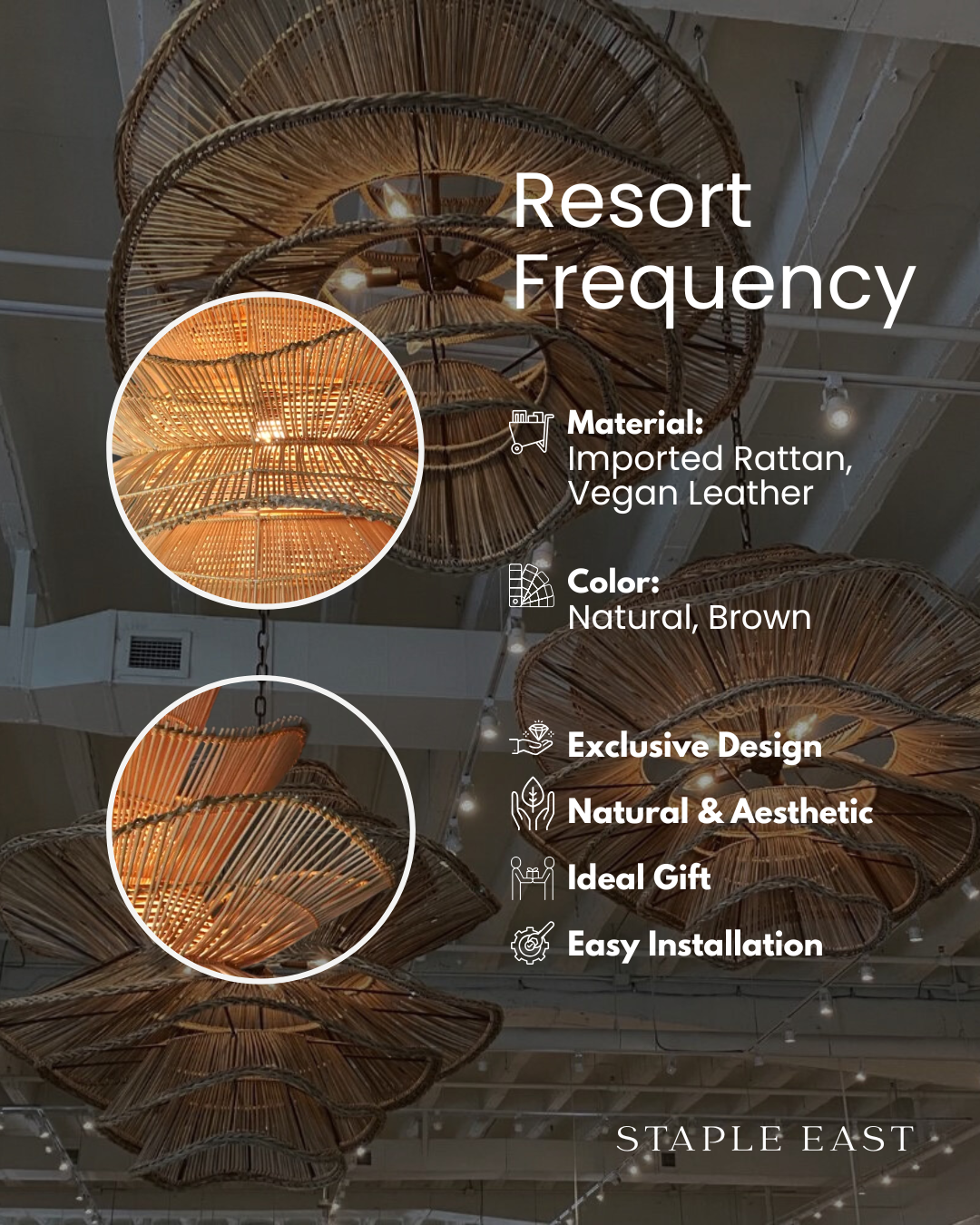 Resort Frequency Ceiling Lamp | Tropical Resort-Inspired Pendant Light | Rattan Hanging Lamp for Living Room