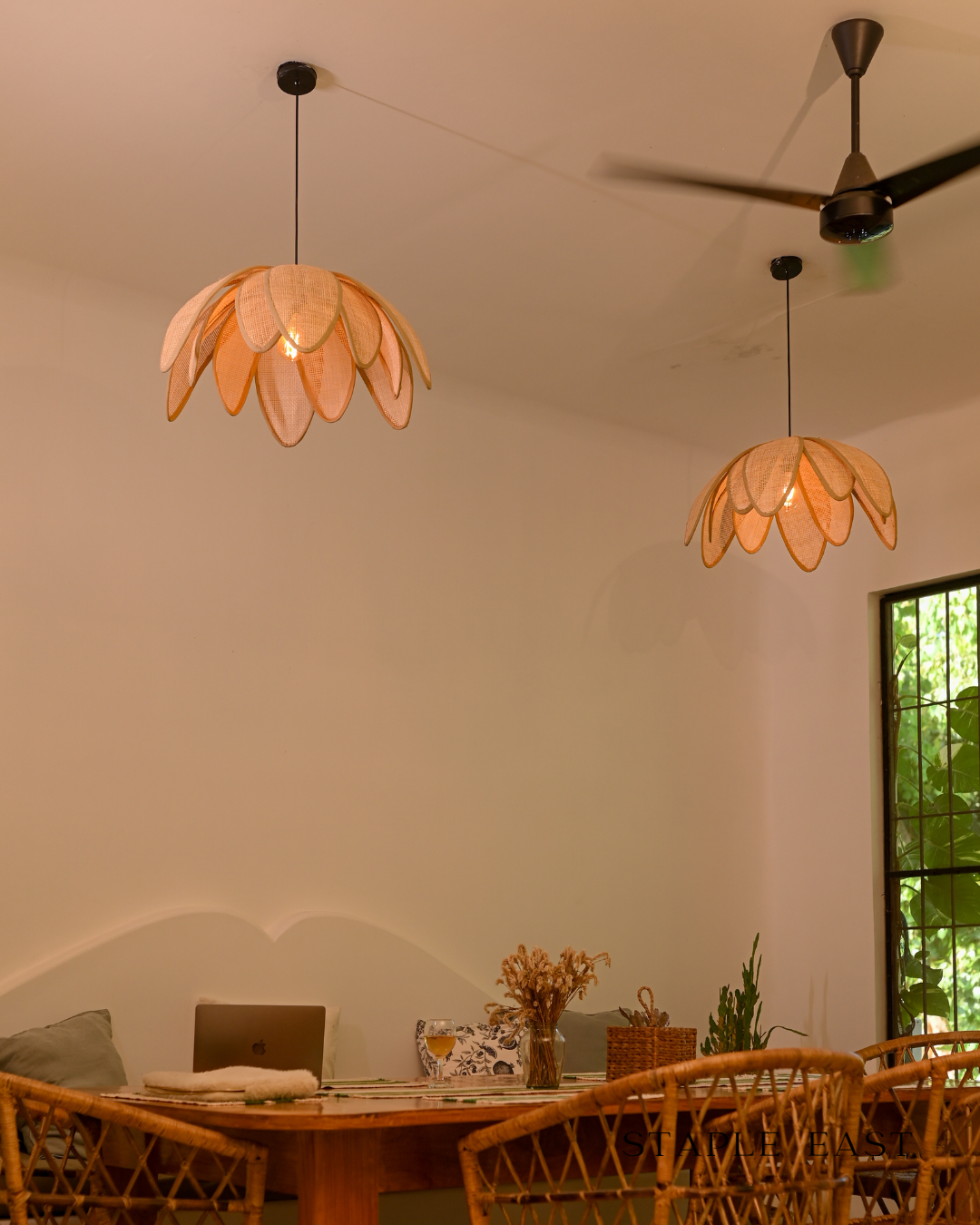 Wild Lotus Ceiling Lamp | Organic Bohemian Pendant Lightt | Rattan Hanging lamp for Living Room