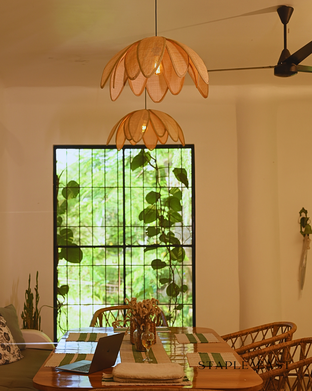 Wild Lotus Ceiling Lamp | Organic Bohemian Pendant Lightt | Rattan Hanging lamp for Living Room