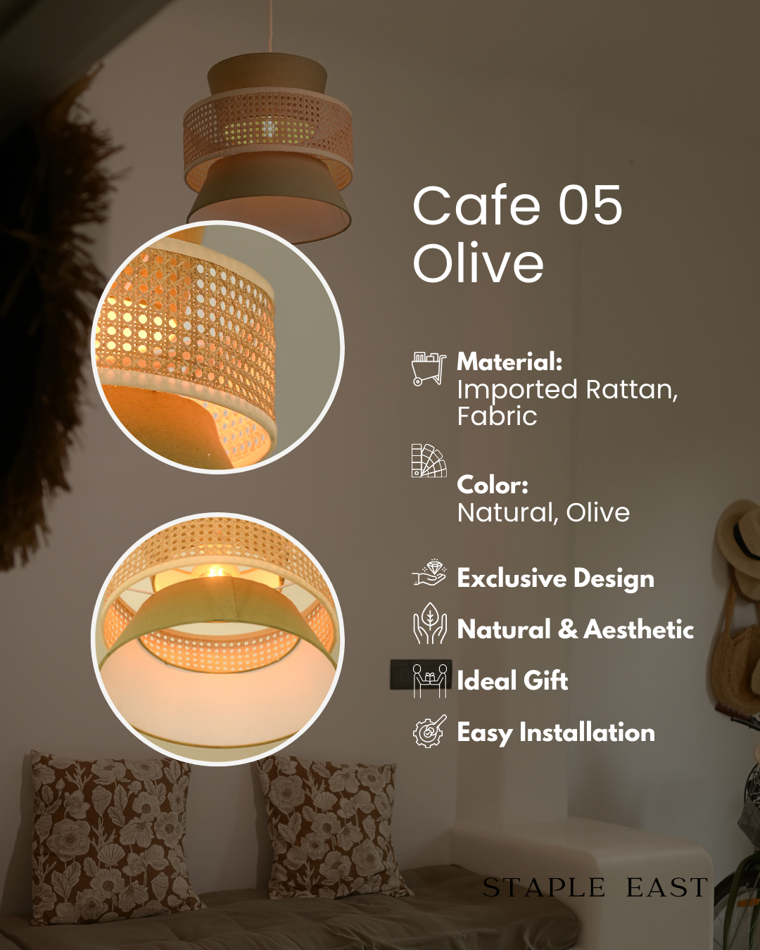 Cafe Olive Ceiling Lamp | Mediterranean Countryside Pendantt | Rattan Hanging lamp for Living Room