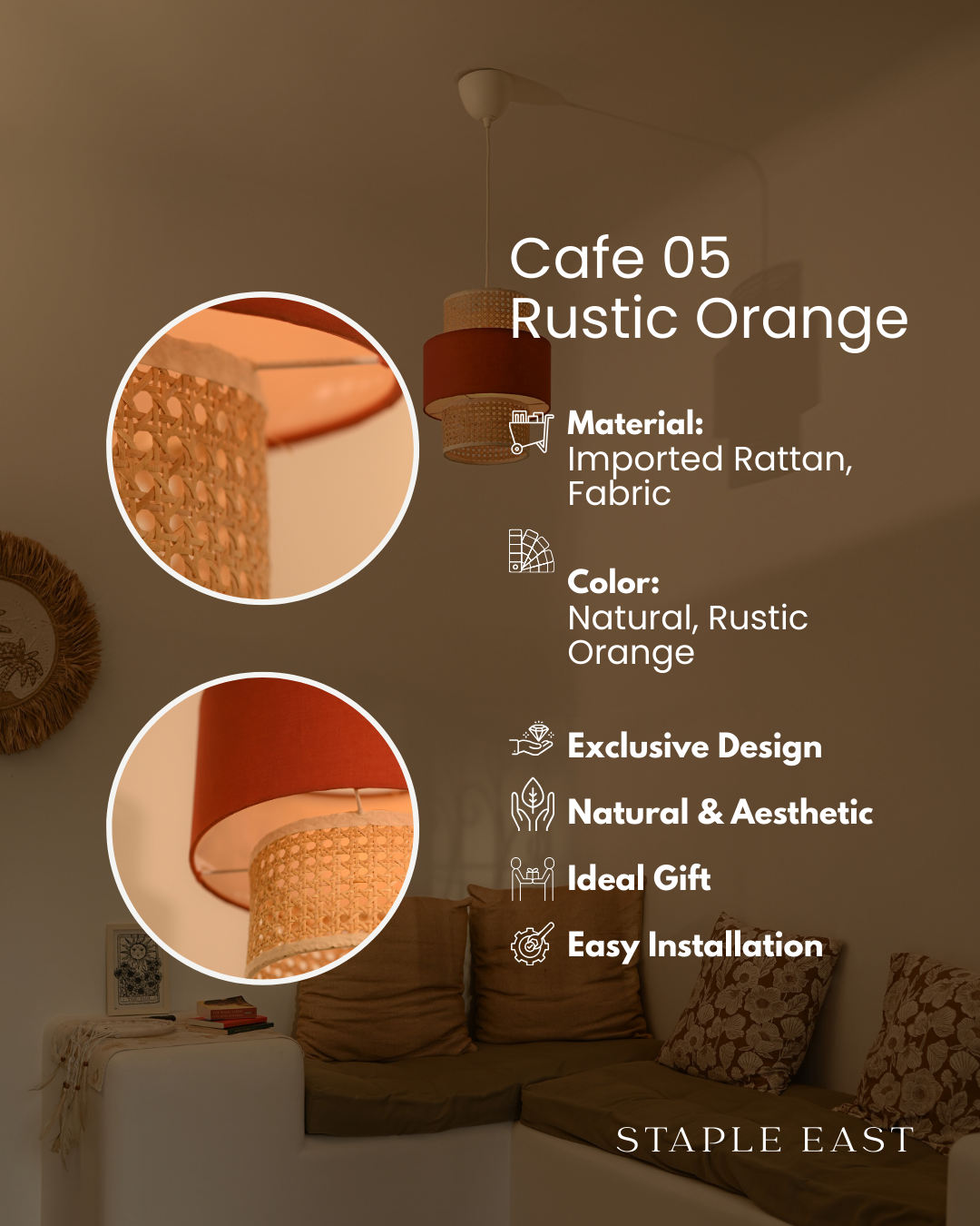 Cafe Rustic Orange Ceiling Lamp | Mediterranean Bistro Pendantt | Rattan Hanging lamp for Living Room