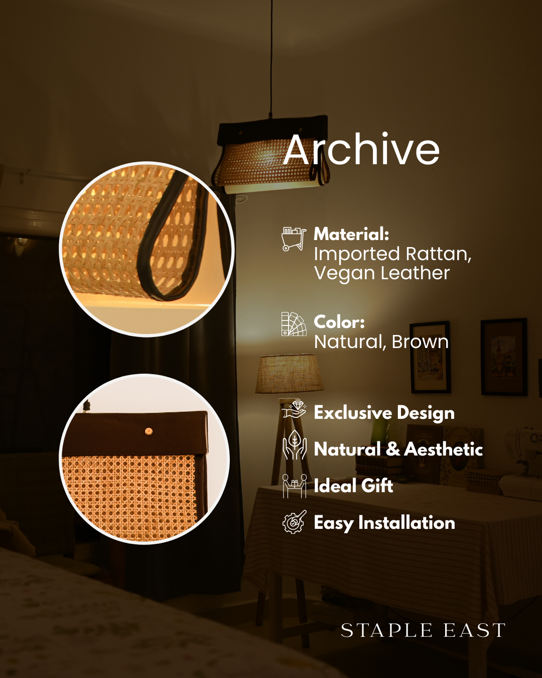 Archive Brown Ceiling Lamp | Vintage Rustic Pendant Lightt | Rattan Hanging lamp for Living Room