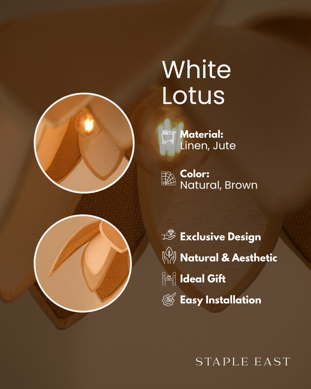 White Lotus Ceiling Lamp | Zen Minimalist Pendant Lightt | Rattan Hanging lamp for Living Room