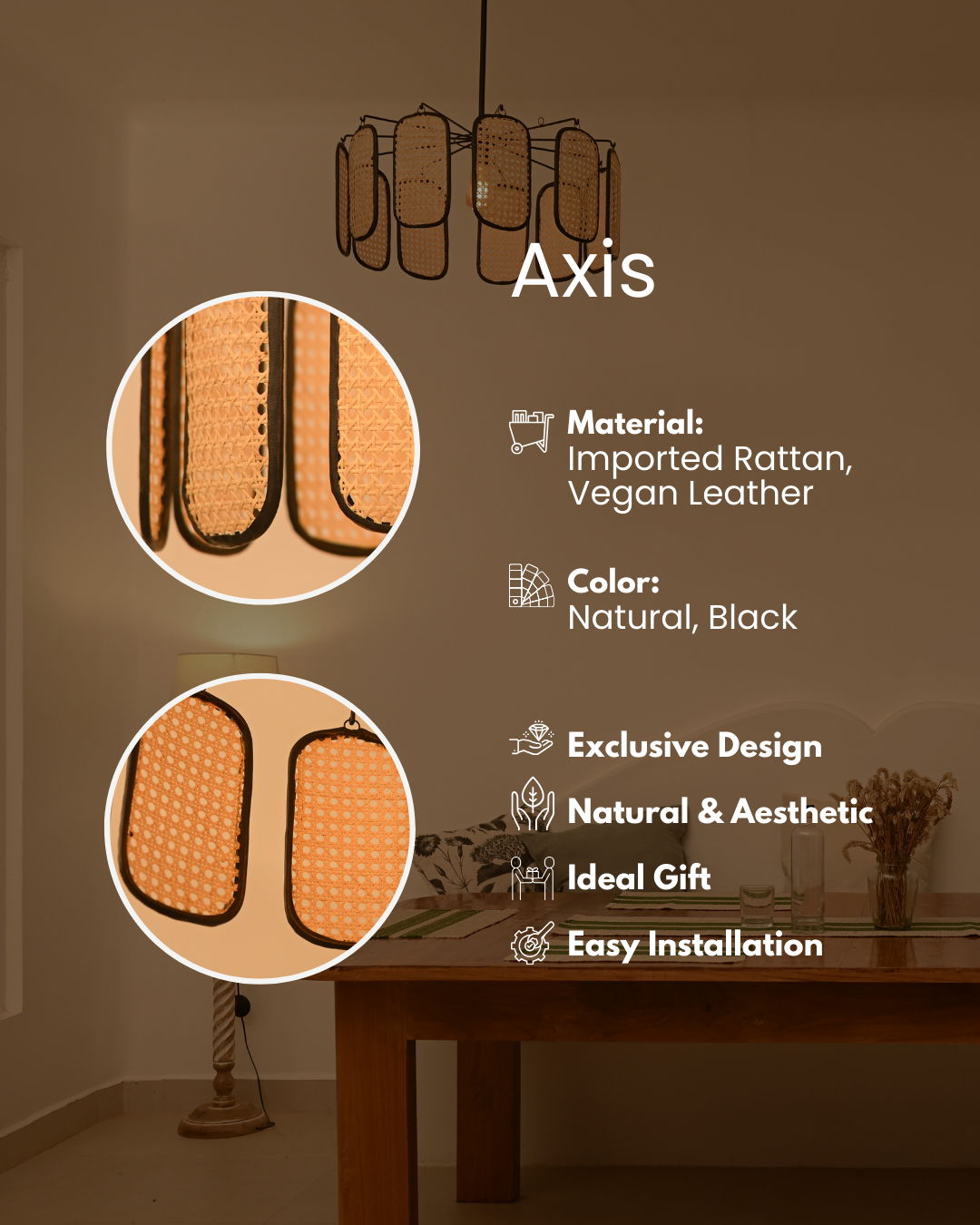 Axis Geometric Ceiling Lamp | Modern Architectural Pendant Lightt | Rattan Hanging lamp for Living Room