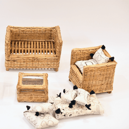 Miniature Rattan Sofa Set with upholstery - Staple East